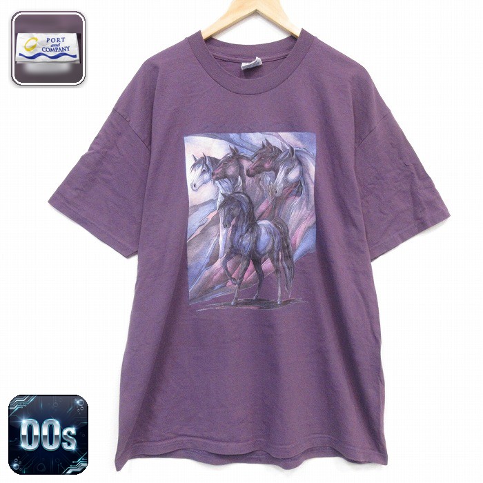 00s 半袖Tシャツ 馬 パープル メンズXL相当 | 古着