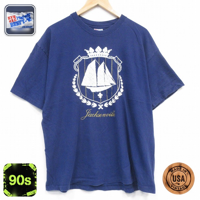 ヘインズ 90s 半袖Tシャツ ヨット ネイビー メンズXL相当 | 古着