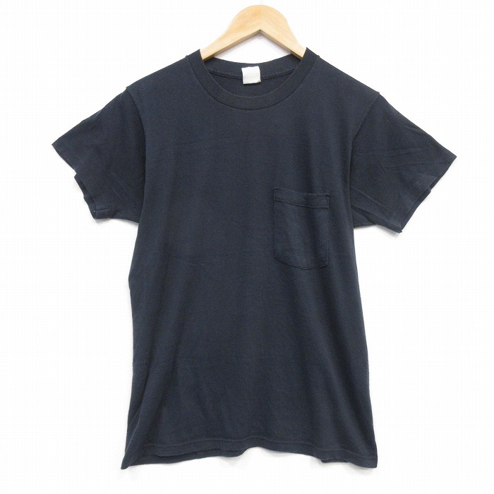 80s 半袖Tシャツ 胸ポケット付き ブラック メンズM相当 | 古着