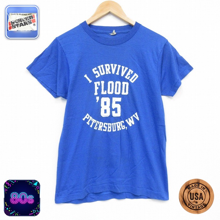 スクリーンスターズ 80s 半袖Tシャツ FLOOD ブルー メンズS相当 | 古着