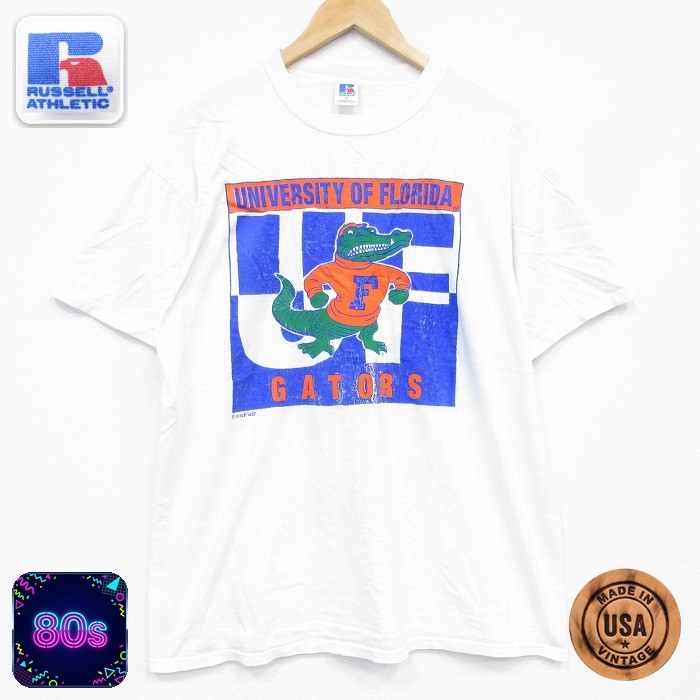 ラッセル 80s 半袖Tシャツ フロリダゲイターズカレッジ ホワイト メンズXL相当 | 古着