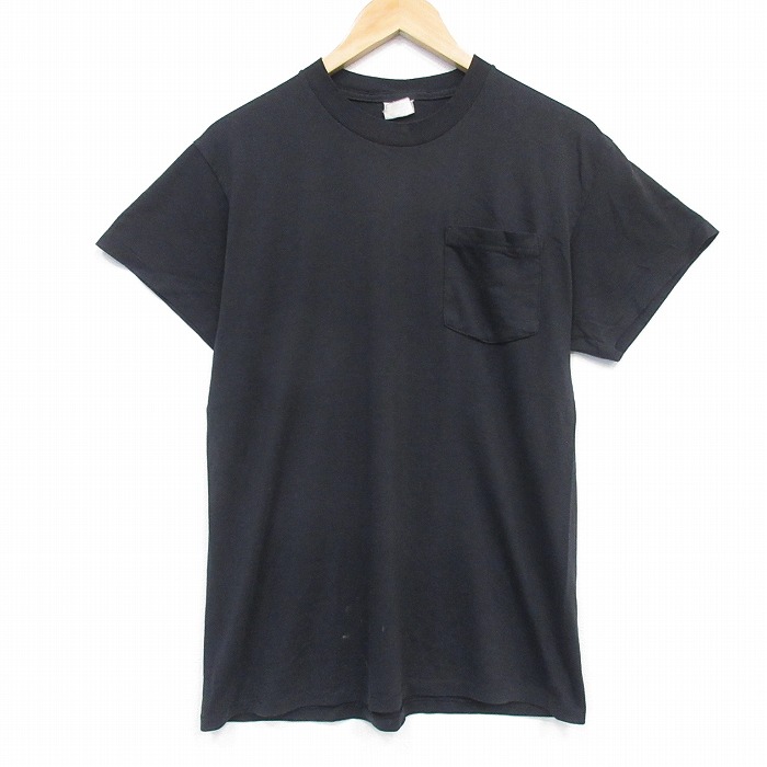 80s 半袖Tシャツ 胸ポケット付き ブラック メンズM相当 | 古着