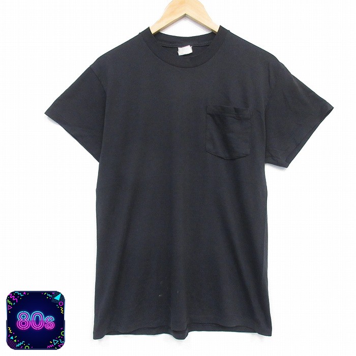 80s 半袖Tシャツ 胸ポケット付き ブラック メンズM相当 | 古着