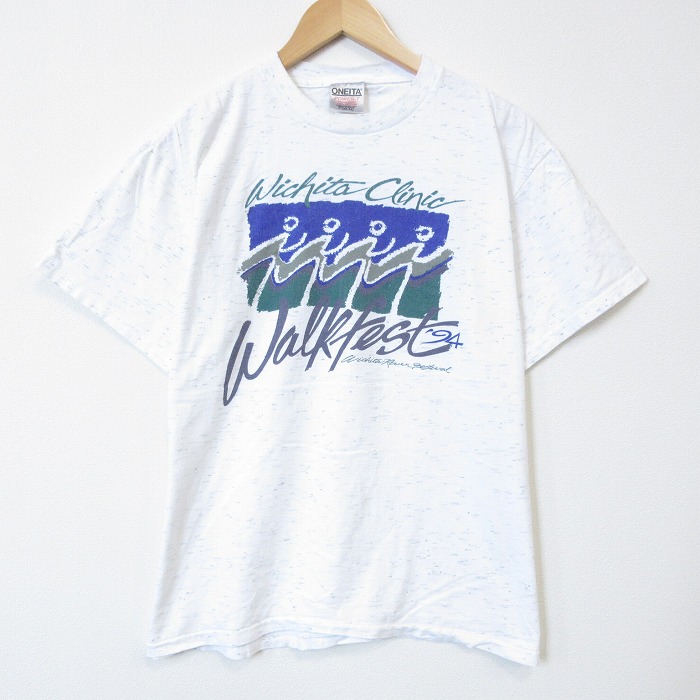 オニータ 90s 半袖Tシャツ WALK ホワイト霜降り L | 古着 26aug27