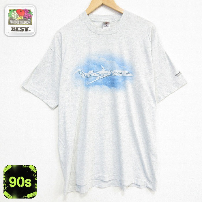 フルーツオブザルーム 90s 半袖Tシャツ ジェット旅客機CRJ700 グレー メンズXL相当 | 古着