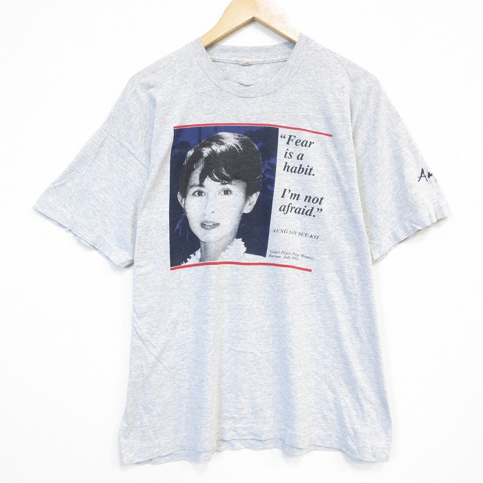 90s 半袖Tシャツ アウンサンスーチー グレー メンズXL相当 | 古着