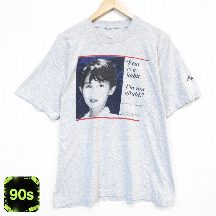 90s 半袖Tシャツ アウンサンスーチー グレー メンズXL相当 | 古着