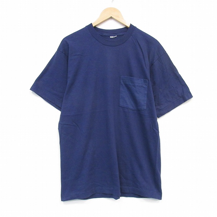 90s 半袖Tシャツ 胸ポケット付き ネイビー メンズL相当 | 古着