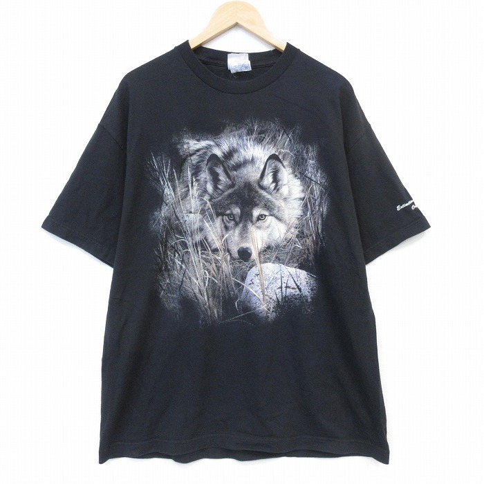 00s 半袖Tシャツ オオカミ ブラック メンズXL相当 | 古着