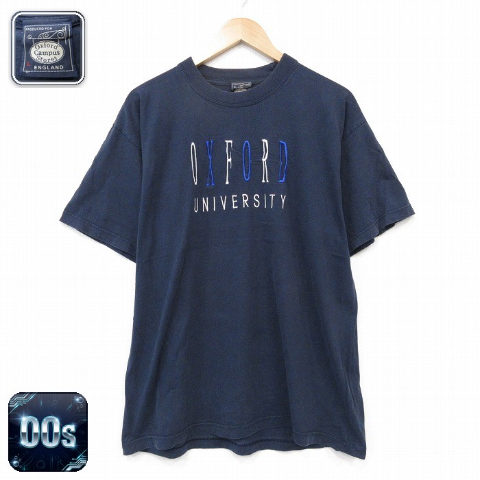 00s 半袖Tシャツ オックスフォード刺繍 ネイビー メンズXL相当 | 古着