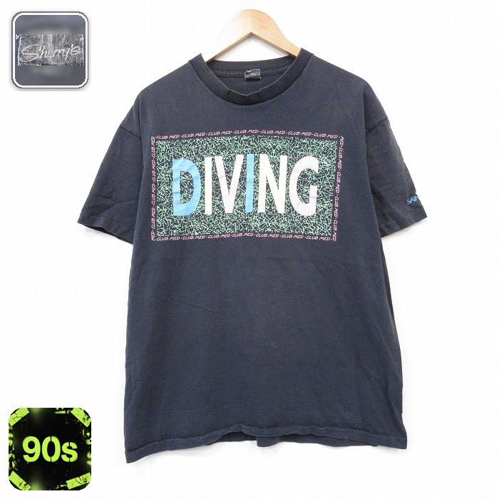 90s 半袖Tシャツ DIVING ブラック メンズXL相当 | 古着