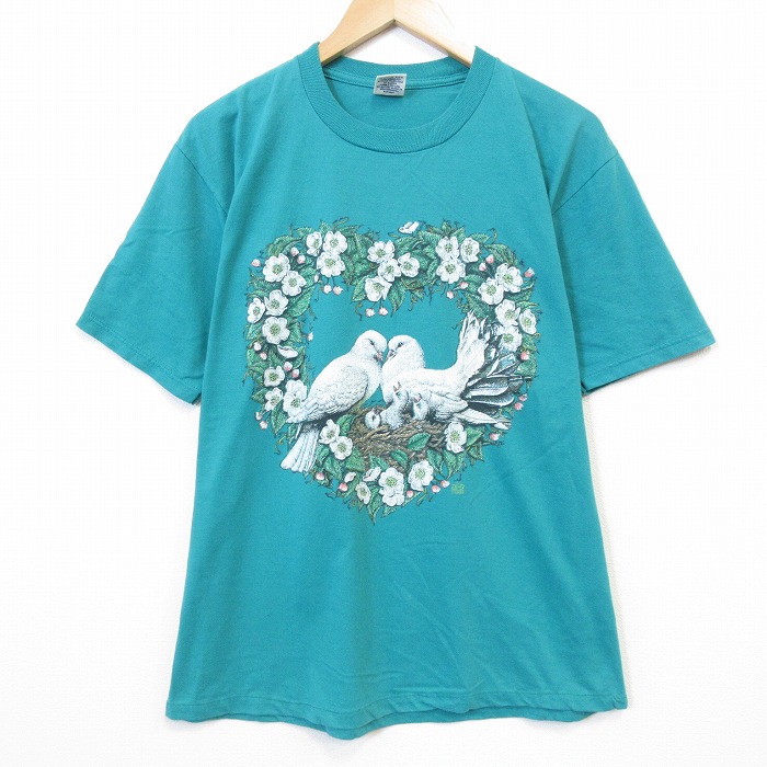 90s 半袖Tシャツ 鳥 グリーン メンズL相当 | 古着