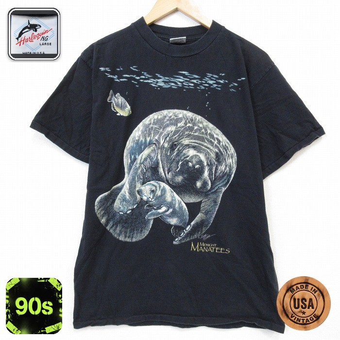 90s 半袖Tシャツ マナティ ブラック メンズL相当 | 古着