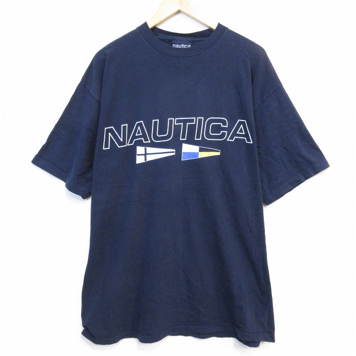ノーティカ 90s 半袖Tシャツ ビッグロゴ ネイビー メンズXL相当 | 古着