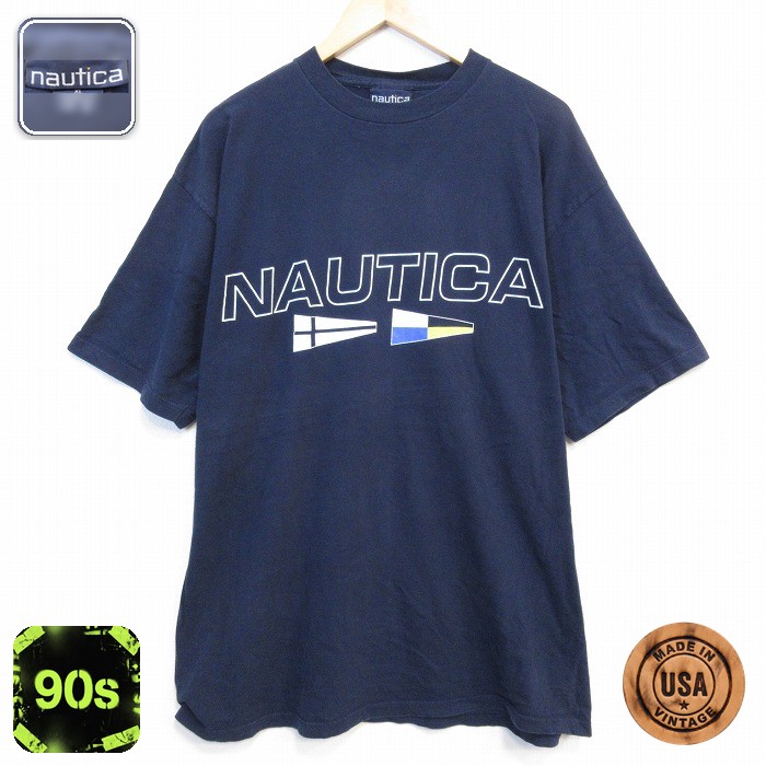 ノーティカ 90s 半袖Tシャツ ビッグロゴ ネイビー メンズXL相当 | 古着