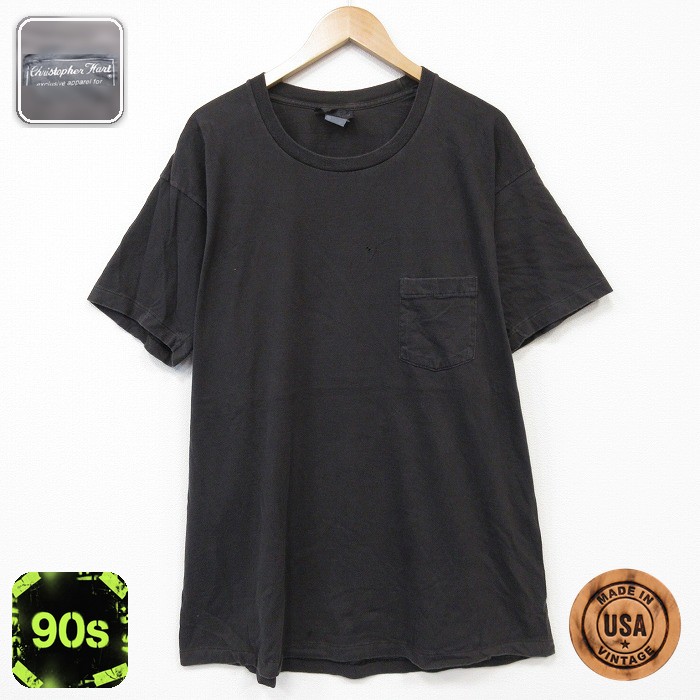 90s 半袖Tシャツ 胸ポケット付き ブラック メンズXL相当 | 古着