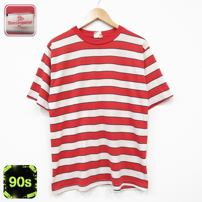 マンシングウェア 90s 半袖Tシャツ ボーダー レッド メンズL相当 | 古着