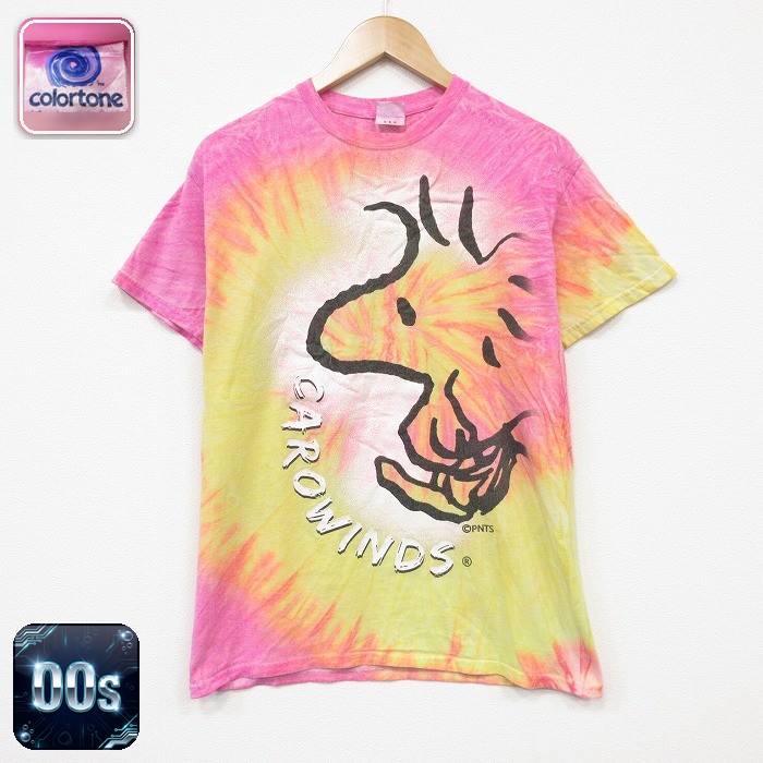 ピーナッツ 00s 半袖Tシャツ ウッドストック タイダイ ピンク メンズM相当 | 古着