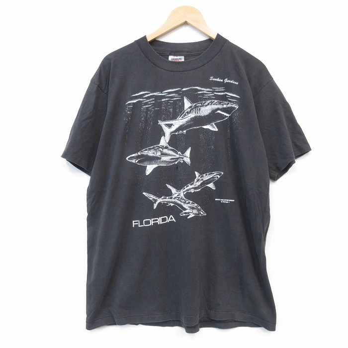 オニータ 90s 半袖Tシャツ サメ ブラック XL | 古着 26aug28