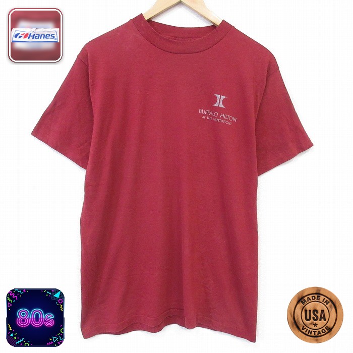 ヘインズ 80s 半袖Tシャツ バッファローヒルトン バーガンディ メンズL相当 | 古着