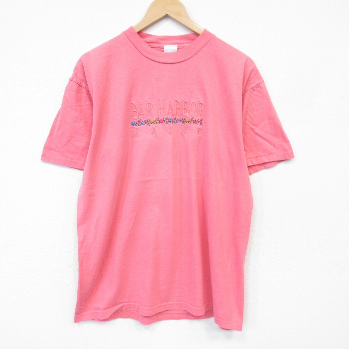 90s 半袖Tシャツ バーハーバー刺繍 ピンク メンズXL相当 | 古着