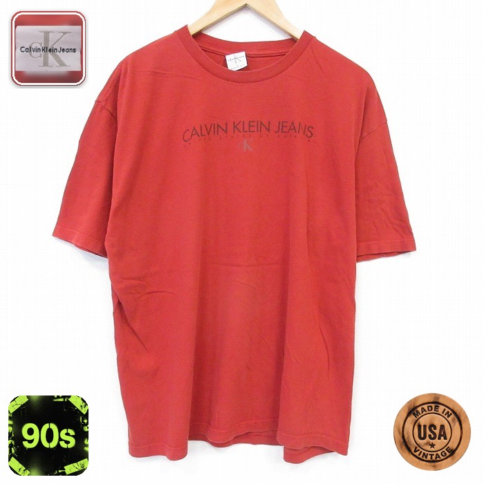 カルバンクライン 90s 半袖Tシャツ ビッグロゴ レッド メンズXL相当 | 古着