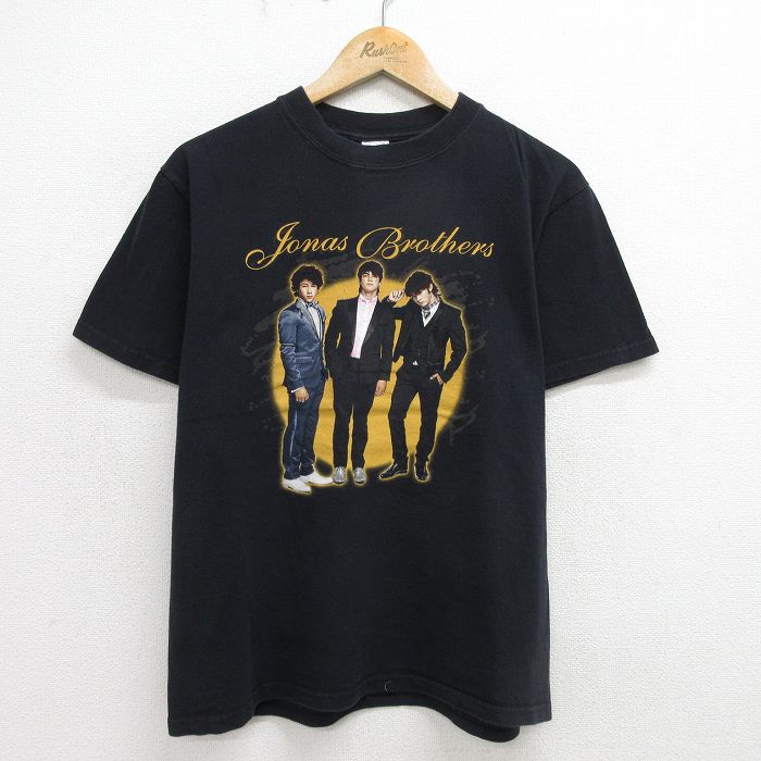 M★古着 半袖 ビンテージ ロック バンド Tシャツ メンズ 00年代 00s ジョナスブラザーズ コットン クルーネック 黒 ブラック 24jun21 中古