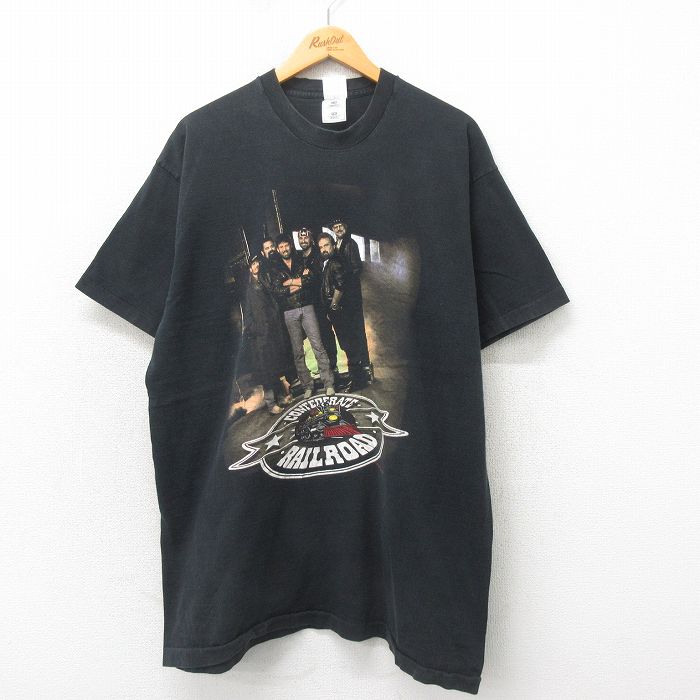 XL★古着 フルーツオブザルーム 半袖 ビンテージ ロック バンド Tシャツ メンズ 90年代 90s コンフェデラットレイルロード 大きいサイズ ロング丈 コットン クルーネック USA製 黒 ブラック 25may12 中古
