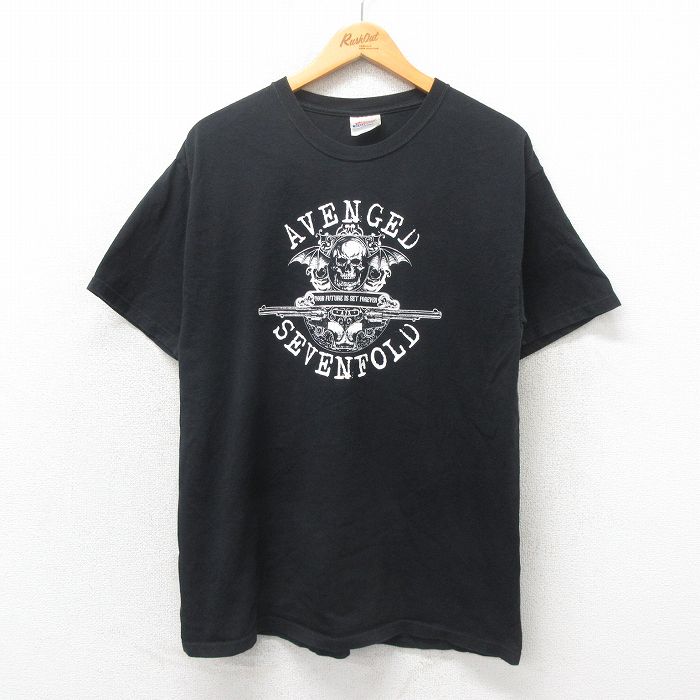 L★古着 ヘインズ Hanes 半袖 ビンテージ ロック バンド Tシャツ メンズ 00年代 00s アベンジドセブンフォールド アヴェンジドセヴンフォールド コットン クルーネック 黒 ブラック 25may12 中古