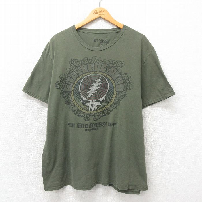 XL★古着 リキッドブルー 半袖 ビンテージ ロック バンド Tシャツ メンズ 00年代 00s グレイトフルデッド 大きいサイズ コットン クルーネック 薄緑 グリーン 25may12 中古