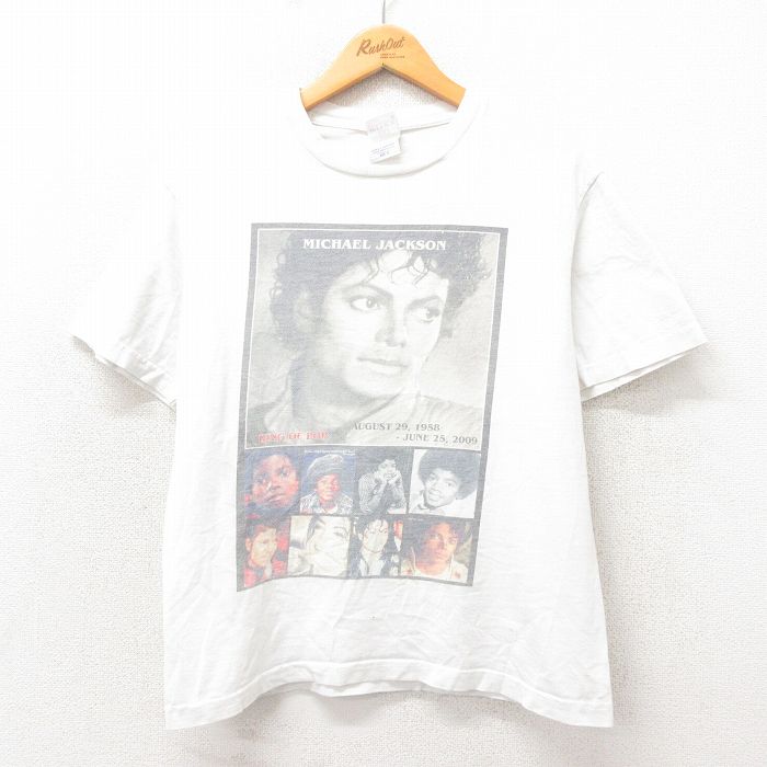 M★古着 半袖 ビンテージ ロック バンド Tシャツ メンズ 00年代 00s マイケルジャクソン コットン クルーネック 白 ホワイト 25may24 中古