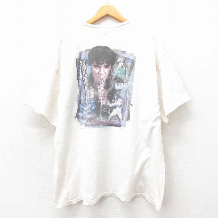 XL★古着 半袖 ビンテージ ロック バンド Tシャツ メンズ 00年代 00s エルビスプレスリー ハードロック 大きいサイズ コットン クルーネック 白 ホワイト 25may24 中古