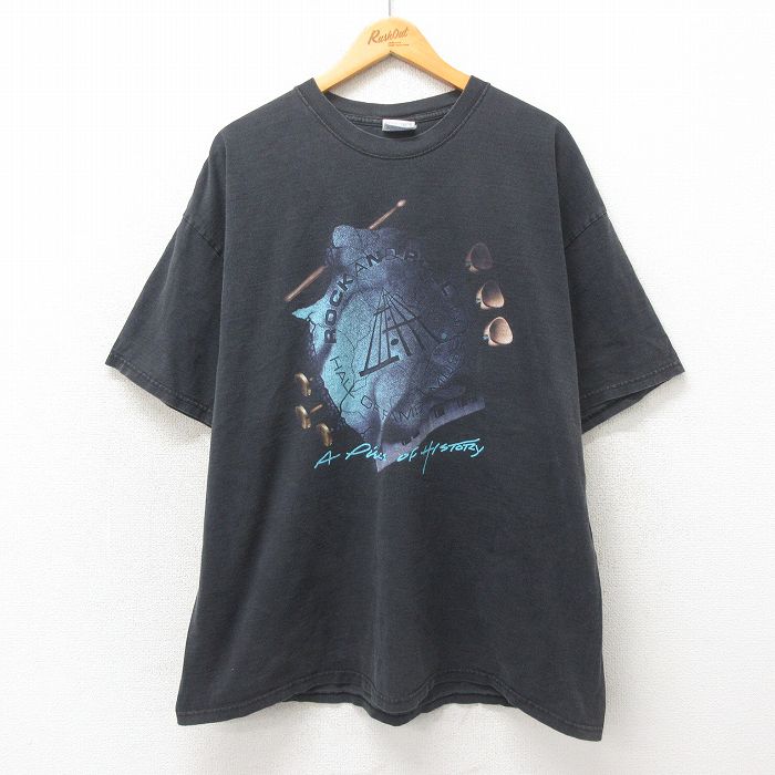XL★古着 ヘインズ Hanes 半袖 ビンテージ ロック バンド Tシャツ メンズ 00年代 00s ロックンロールの殿堂 大きいサイズ コットン クルーネック 黒 ブラック 25may24 中古