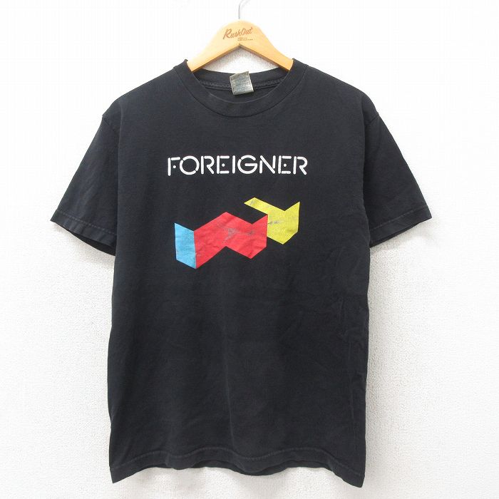 M★古着 半袖 ビンテージ ロック バンド Tシャツ メンズ 00年代 00s フォリナー コットン クルーネック 黒 ブラック 25may24 中古