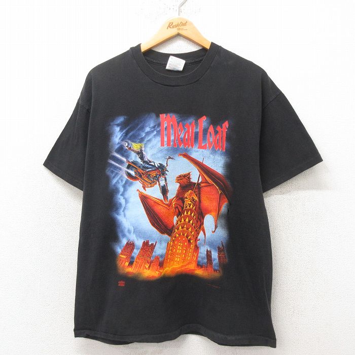 XL★古着 ヘインズ Hanes 半袖 ビンテージ ロック バンド Tシャツ メンズ 90年代 90s ミートローフ コットン クルーネック USA製 黒 ブラック 【spe】 25jun20 中古