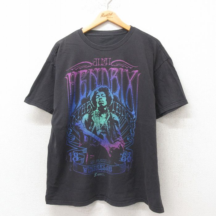 XL★古着 半袖 ビンテージ ロック バンド Tシャツ メンズ 00年代 00s ジミヘンドリックス 大きいサイズ クルーネック 黒 ブラック 25jun20 中古