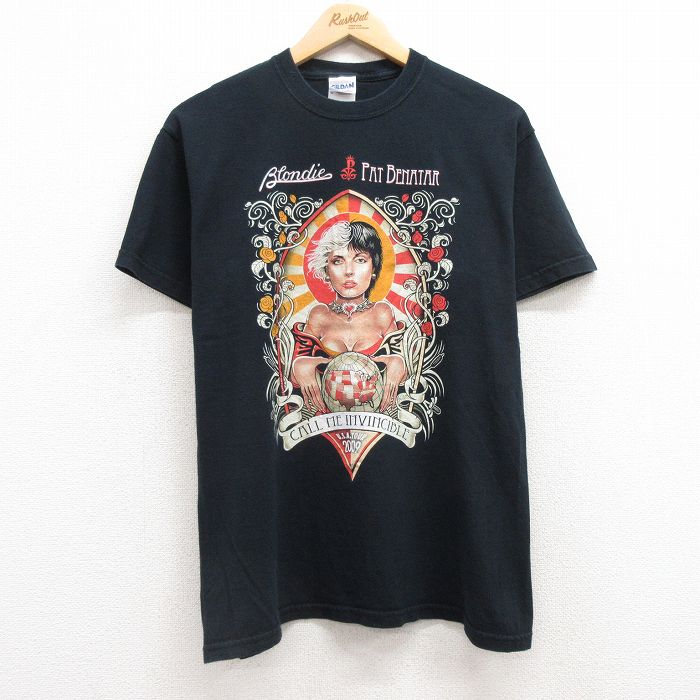 M★古着 半袖 ビンテージ ロック バンド Tシャツ メンズ 00年代 00s パットベネター ブロンディ コットン クルーネック 黒 ブラック 25jul10 中古