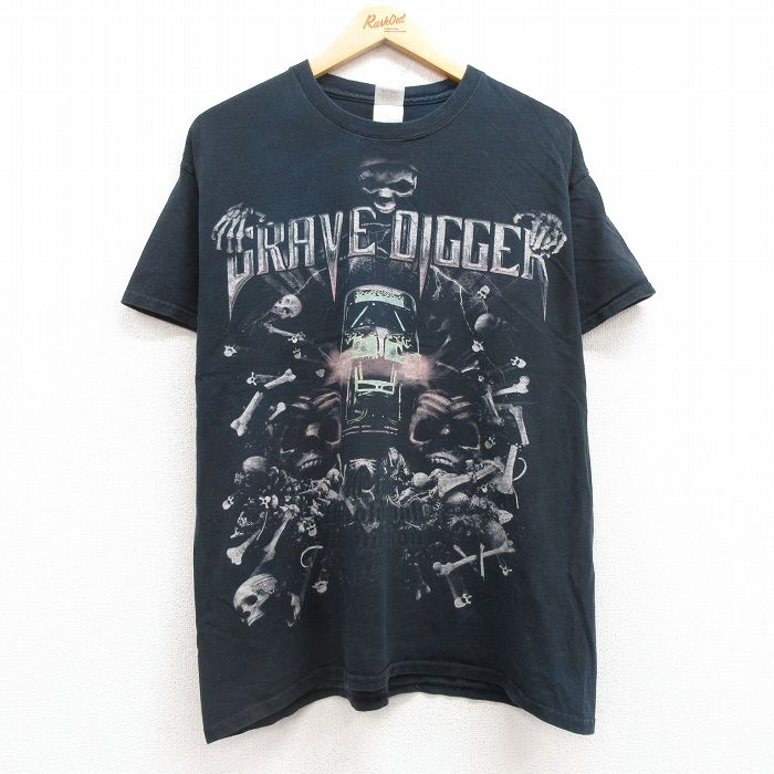 L★古着 半袖 ビンテージ ロック バンド Tシャツ メンズ 00年代 00s グレイヴディガー コットン クルーネック 黒 ブラック 25jul10 中古