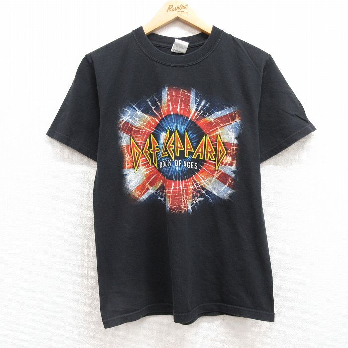 S★古着 半袖 ビンテージ ロック バンド Tシャツ メンズ 00年代 00s デフレパード コットン クルーネック 黒 ブラック 25jul10 中古