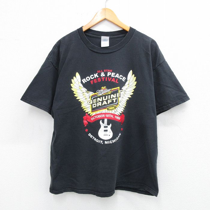 XL★古着 半袖 ビンテージ ロック バンド Tシャツ メンズ 00年代 00s オールスターロック&ピース フェス ミラー ビール コットン クルーネック 黒 ブラック 25jul30 中古