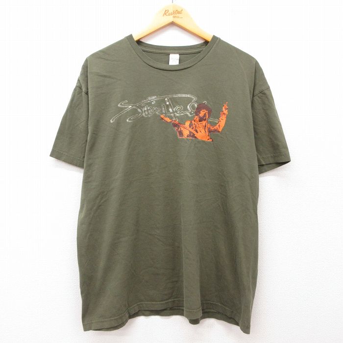 XL★古着 半袖 ビンテージ ロック バンド Tシャツ メンズ 00年代 00s ジミヘンドリックス コットン クルーネック 濃緑 グリーン 25jul30 中古