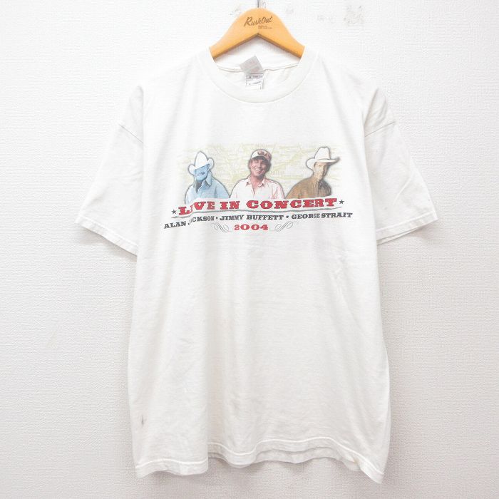 XL★古着 フルーツオブザルーム 半袖 ビンテージ ロック バンド Tシャツ メンズ 00年代 00s アランジャクソン ジミーバフェット ジョージストレイト 大きいサイズ コットン クルーネック 白 ホワイト 25jul30 中古