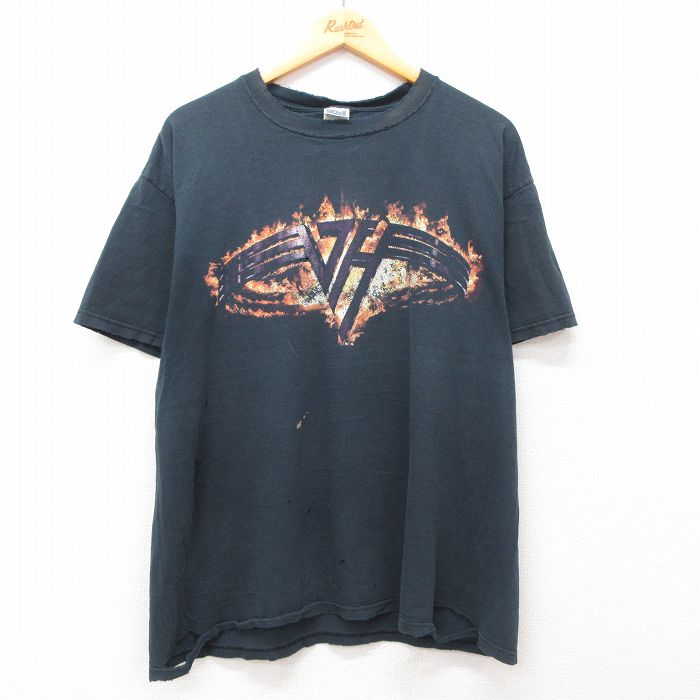 【50%OFF】XL★古着 半袖 ビンテージ ロック バンド Tシャツ メンズ 00年代 00s ヴァンヘイレン ボロ コットン クルーネック 黒 ブラック 25jul30 中古