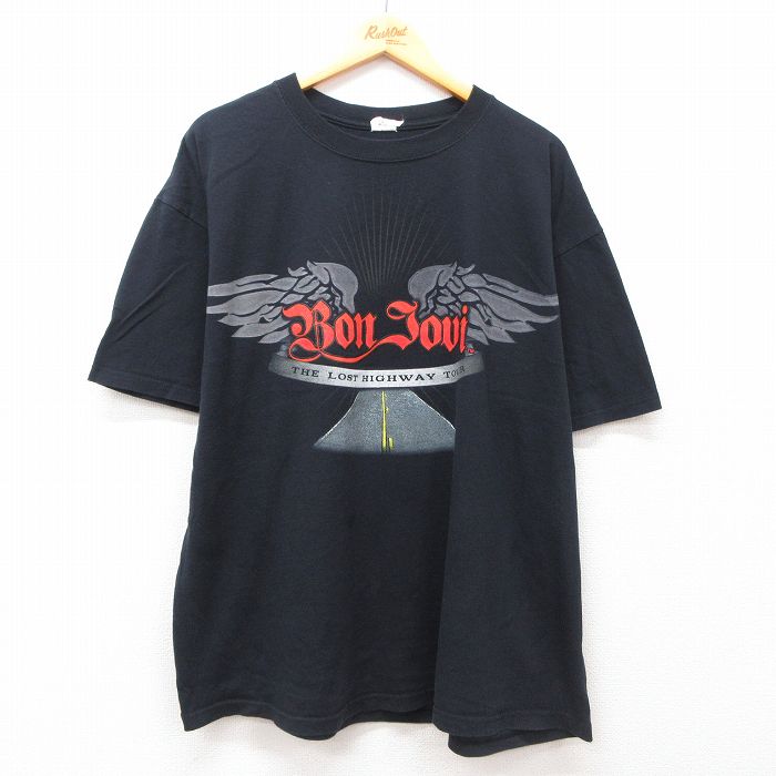 XL★古着 半袖 ビンテージ ロック バンド Tシャツ メンズ 00年代 00s ボンジョビ ボンジョヴィ 大きいサイズ コットン クルーネック 黒 ブラック 【spe】 25jul30 中古