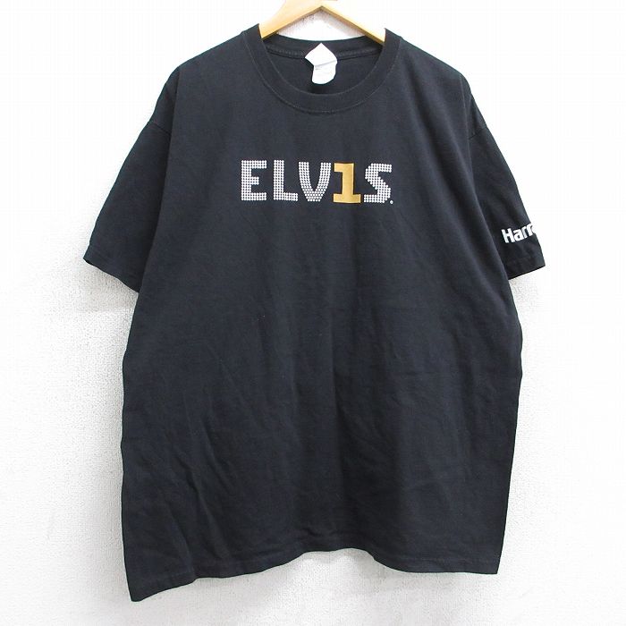 【50%OFF】XL★古着 半袖 ビンテージ ロック バンド Tシャツ メンズ 00年代 00s エルヴィスプレスリー コットン クルーネック 黒 ブラック 25aug05 中古