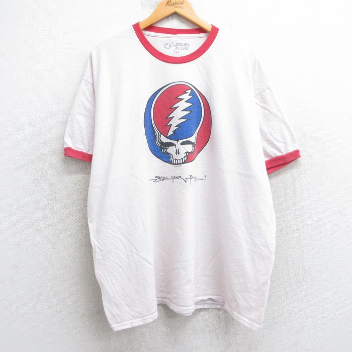 XL★古着 リキッドブルー 半袖 ビンテージ ロック バンド Tシャツ メンズ 00年代 00s グレイトフルデッド 大きいサイズ コットン クルーネック 白 ホワイト リンガー 【spe】 25aug05 中古