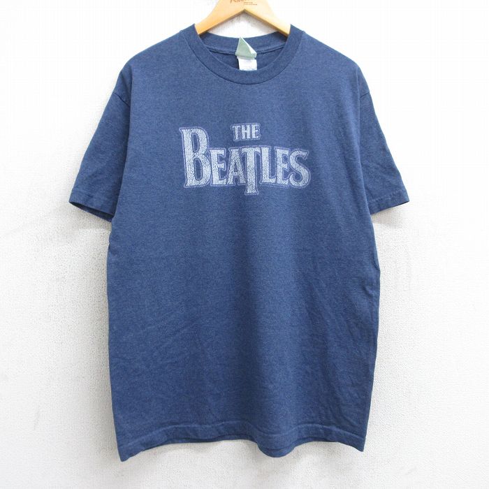 【50%OFF】L★古着 半袖 ビンテージ ロック バンド Tシャツ メンズ 00年代 00s ビートルズ The Beatles クルーネック 紺 ネイビー 霜降り 【spe】 25aug05 中古
