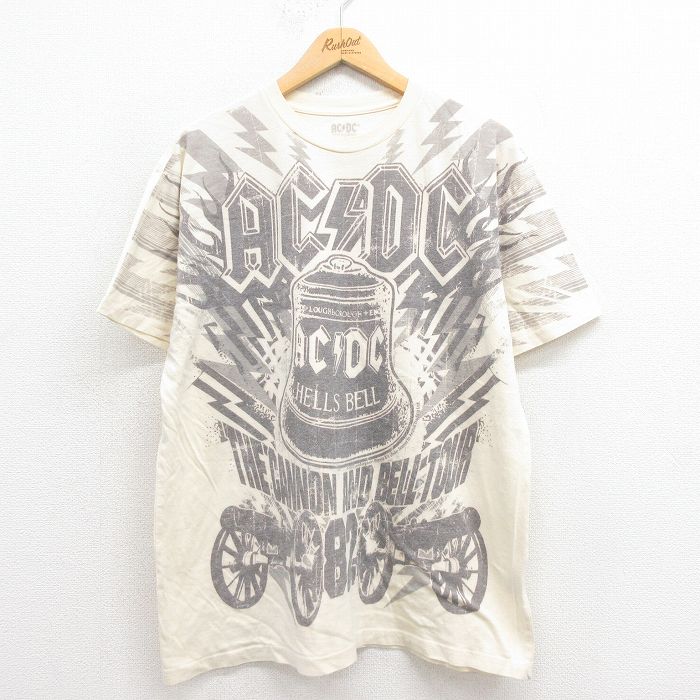 XL★古着 半袖 ビンテージ ロック バンド Tシャツ メンズ 00年代 00s AC/DC クルーネック 薄ベージュ カーキ 【spe】 25aug06 中古