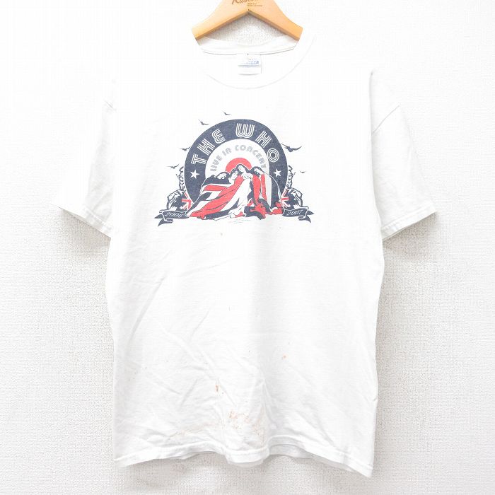 【50%OFF】L★古着 ヘインズ Hanes 半袖 ビンテージ ロック バンド Tシャツ メンズ 00年代 00s ザフー コットン クルーネック 白 ホワイト 25aug20 中古