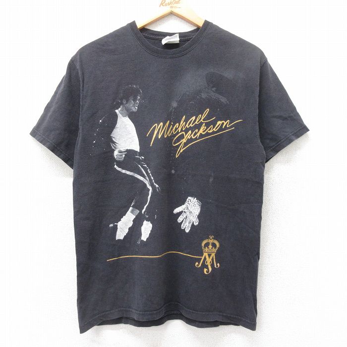 M★古着 半袖 ビンテージ ロック バンド Tシャツ メンズ 00年代 00s マイケルジャクソン コットン クルーネック 黒 ブラック 【spe】 25aug20 中古